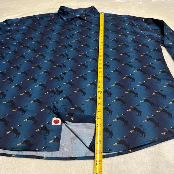 Wolff Blitz Absurd Print Button Up Shirt Men's 2XL German Luxe Bull Trumpet Fish - Picture 7 of 8